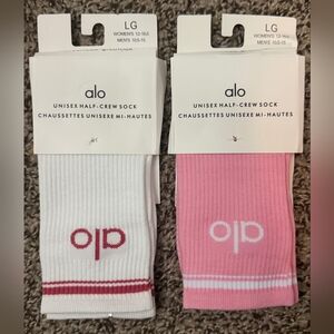 Alo Yoga Unisex Half-Crew Socks Pink & White Valentine’s Day New With Tags